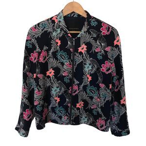 Banana Republic Full Zip Fully Lined Navy Blue Floral Blazer Jacket Size S